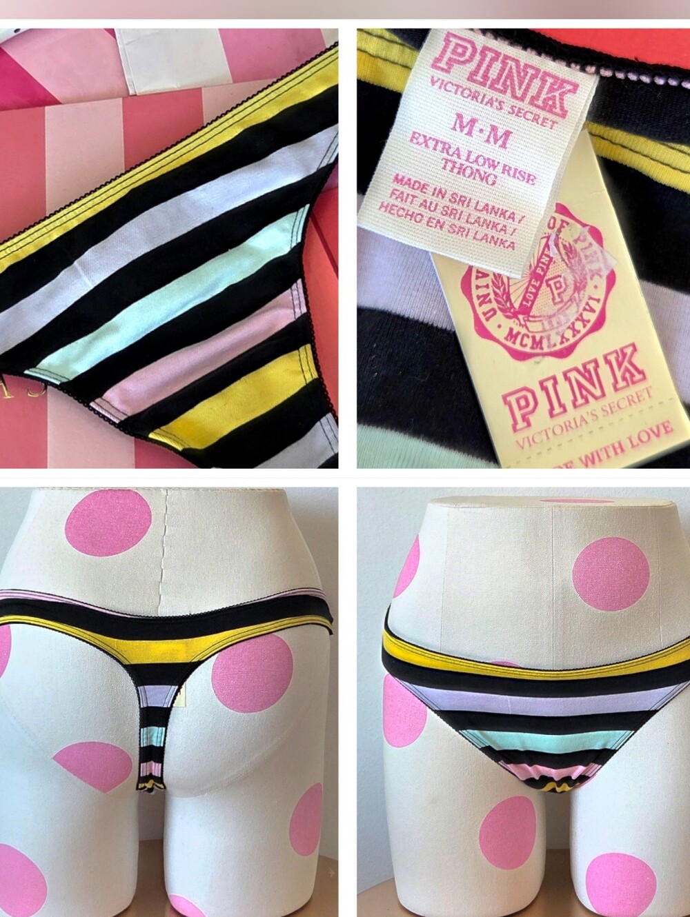 Victoria's Secret PINK VTG Extra Low Rise Striped Thong Panty NWT Y2K HTF Rare